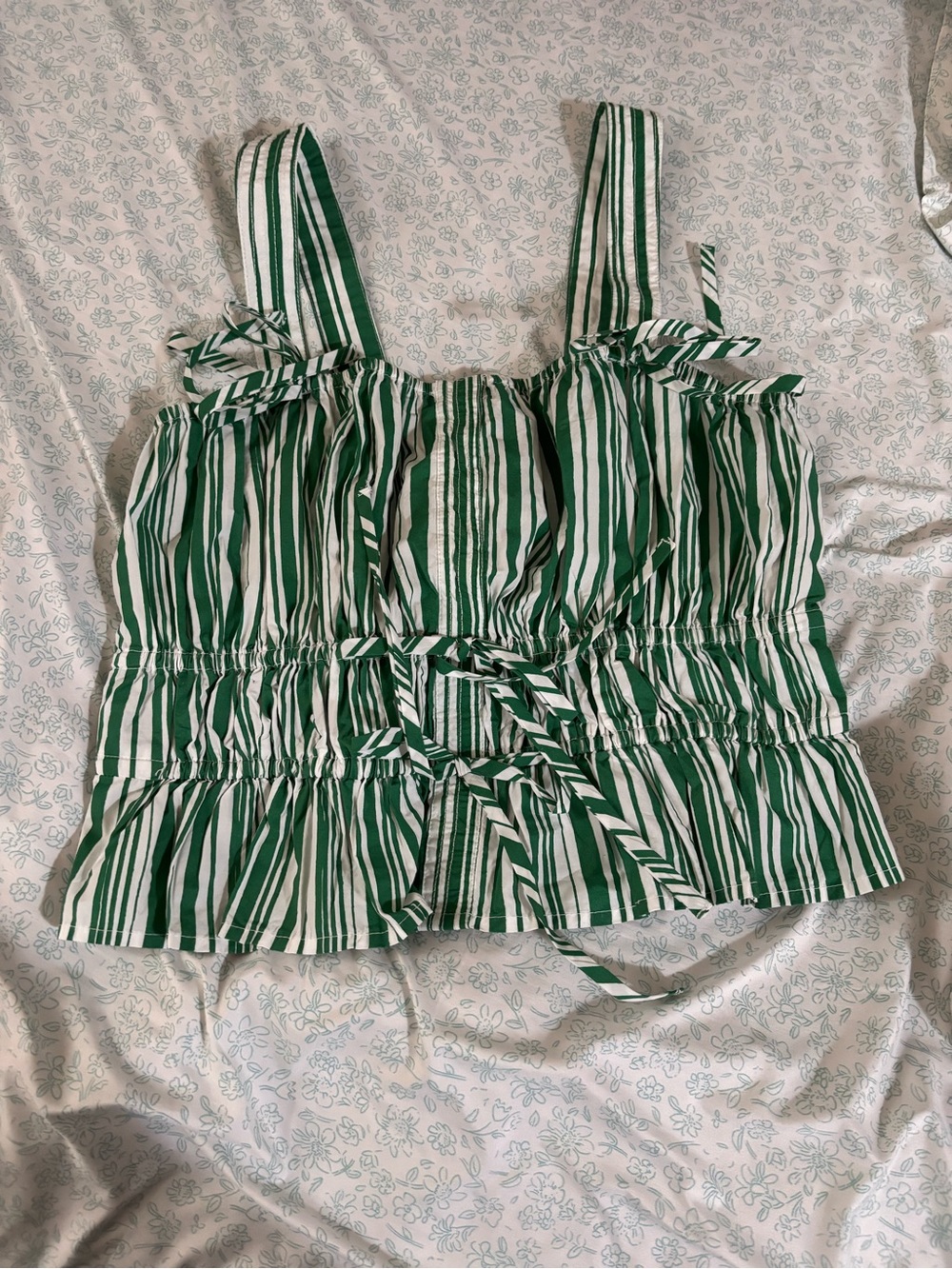 LOFT Green and White Striped Tie-Neck Dress